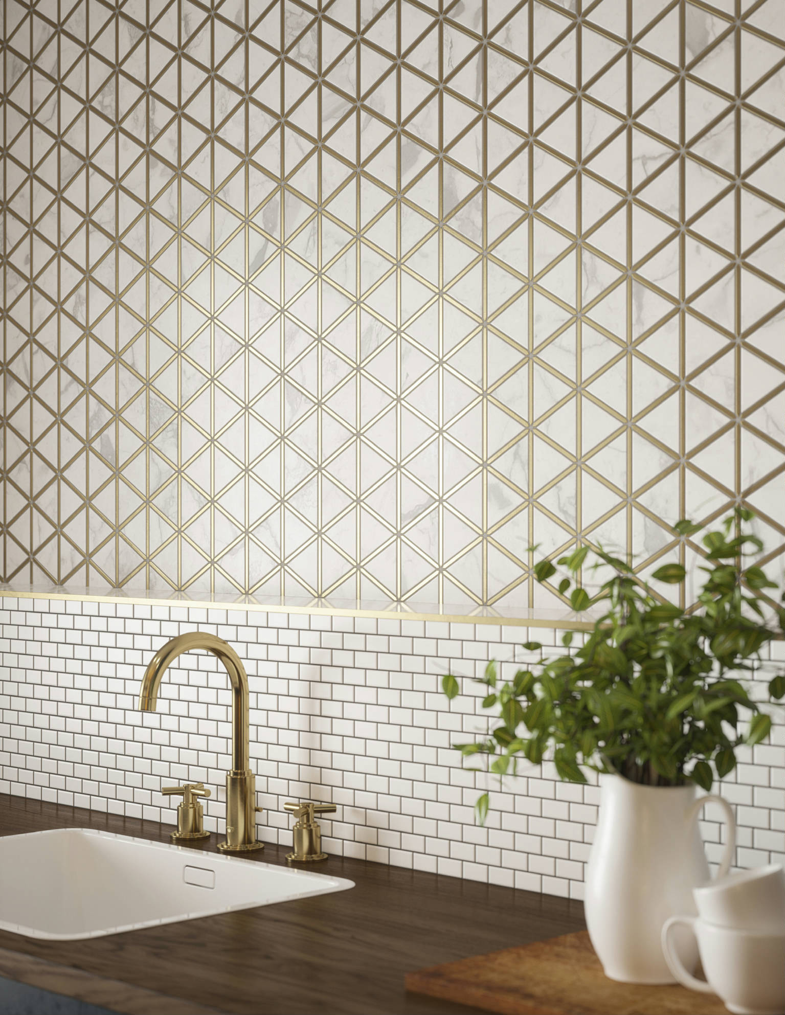 Gilded Triangles Mosaic, Creek Trail Mosaic | Marino Tile NY