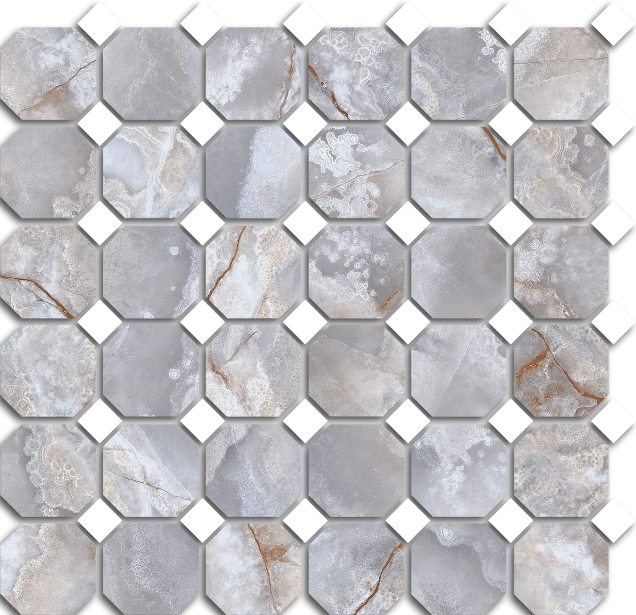 Treasure II Blue Dream Onyx Polished Octagon/Dot Mosaic