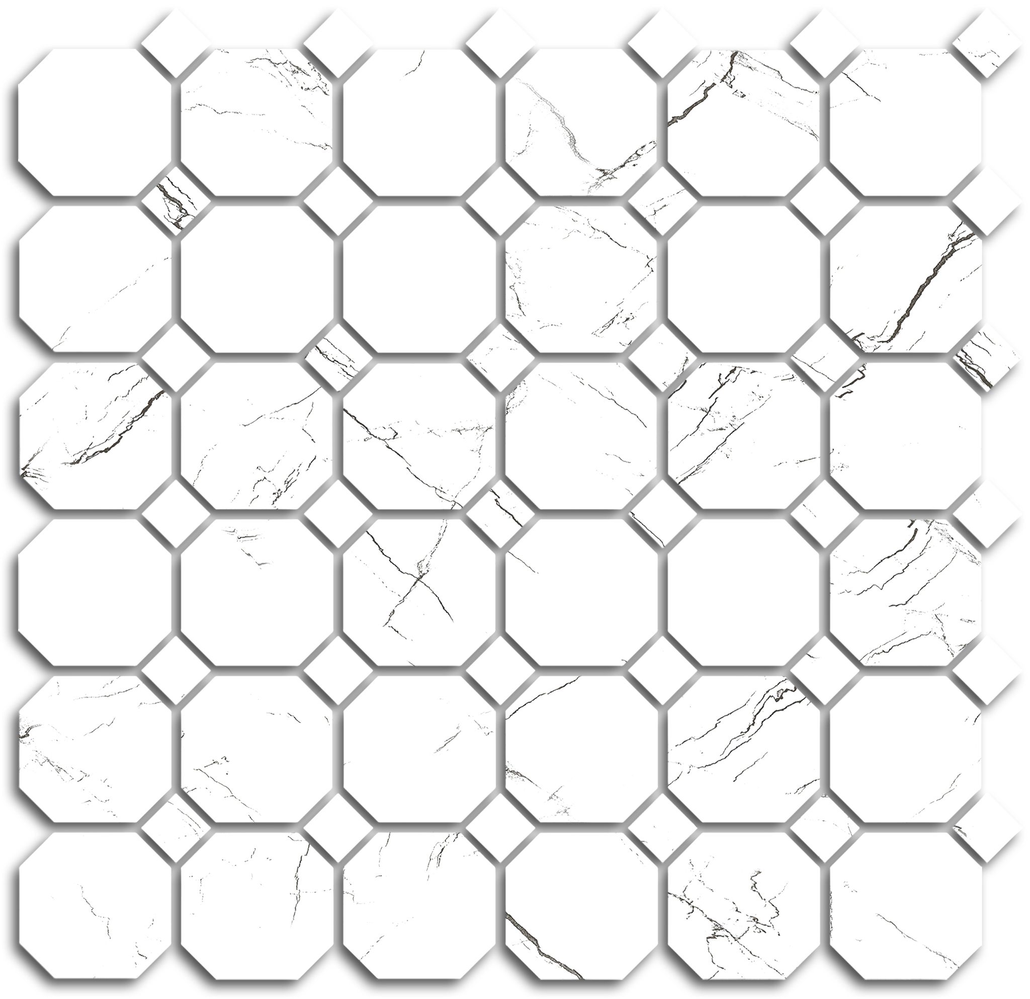 Treasure II Ice White Marble Polished Octagon/Dot Mosaic