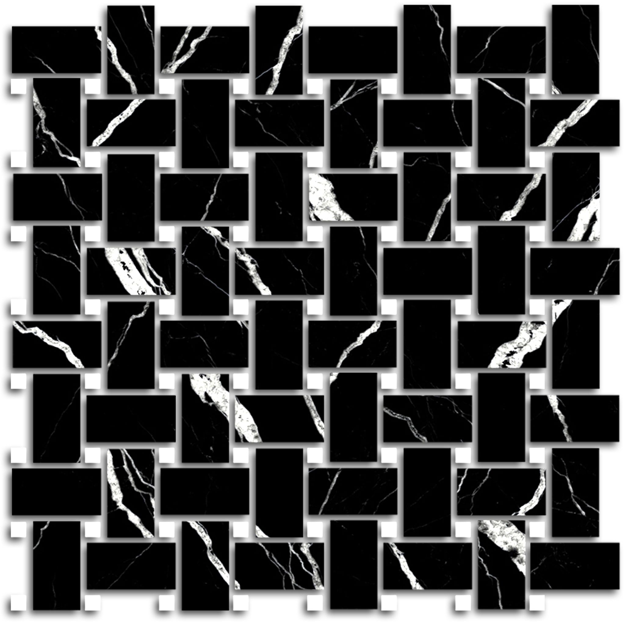 Treasure II Midnight Nero Polished Basketweave Mosaic