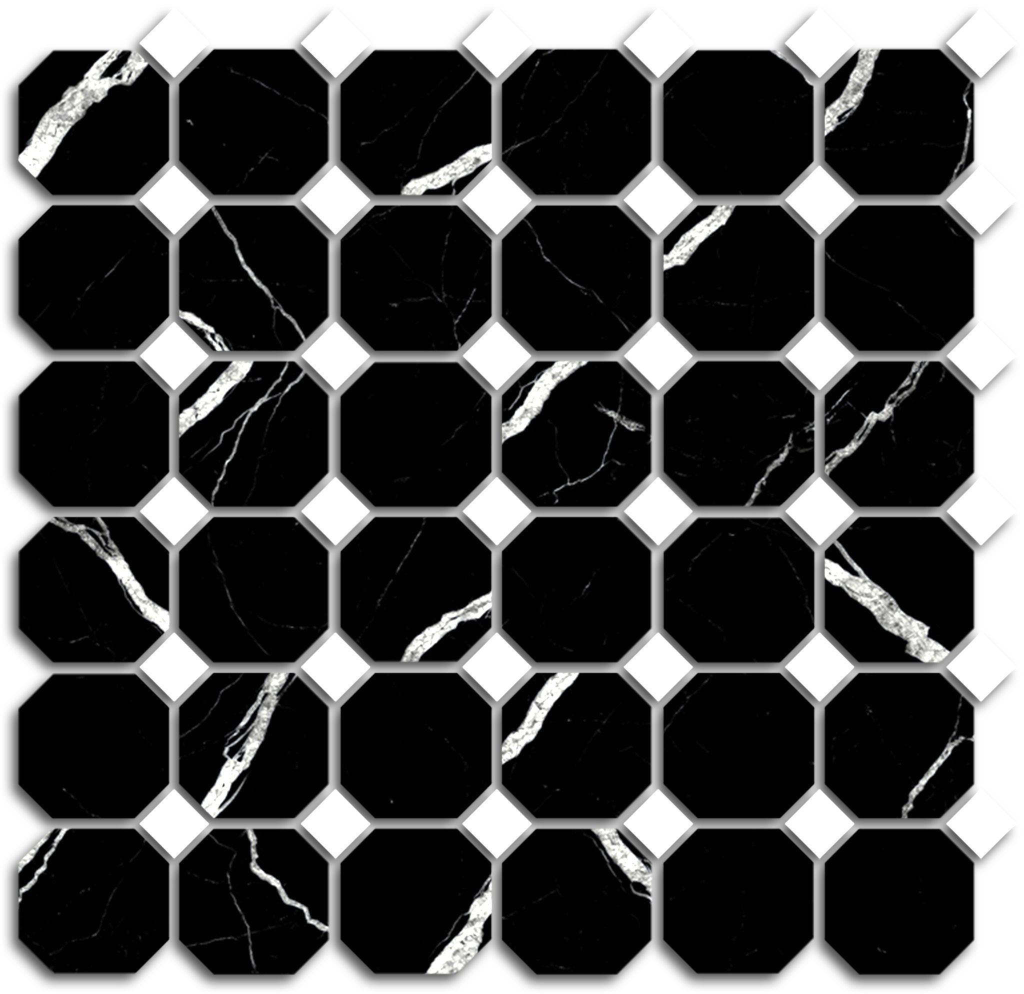 Treasure II Midnight Nero Polished Octagon/Dot Mosaic