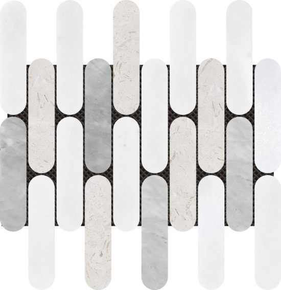 2"x6" Elongated Round White Grey Beige Marble Mix | Marino Tile NY