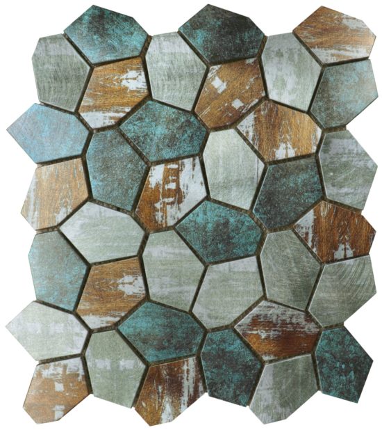 Hexagon Aluminum Mix Green Grey Beige 11.4"x12.2" | Marino Tile NY