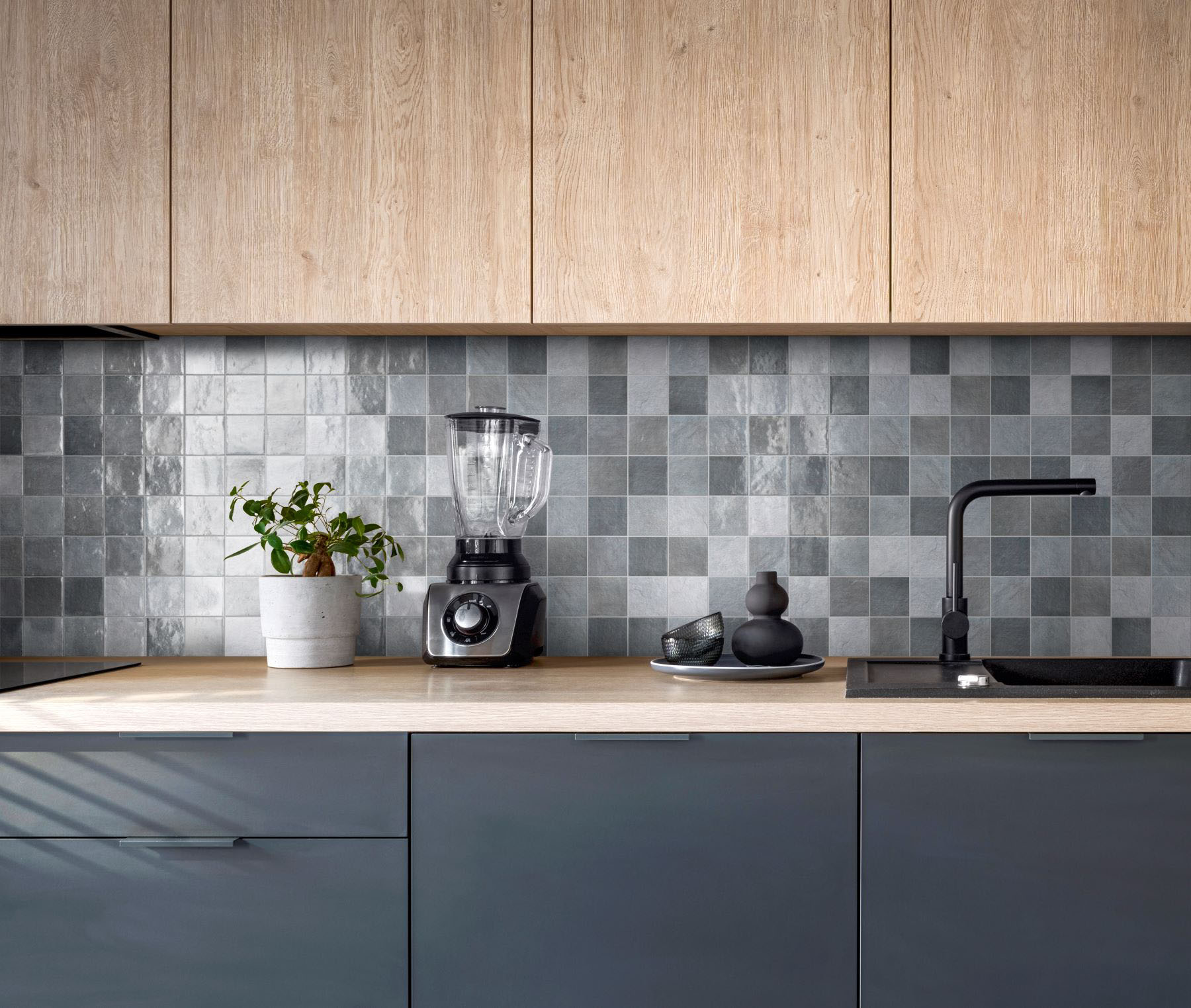 Zellige Glazed Ceramic Grey Mix 3"x3" Mosaic  | Marino Tile NY